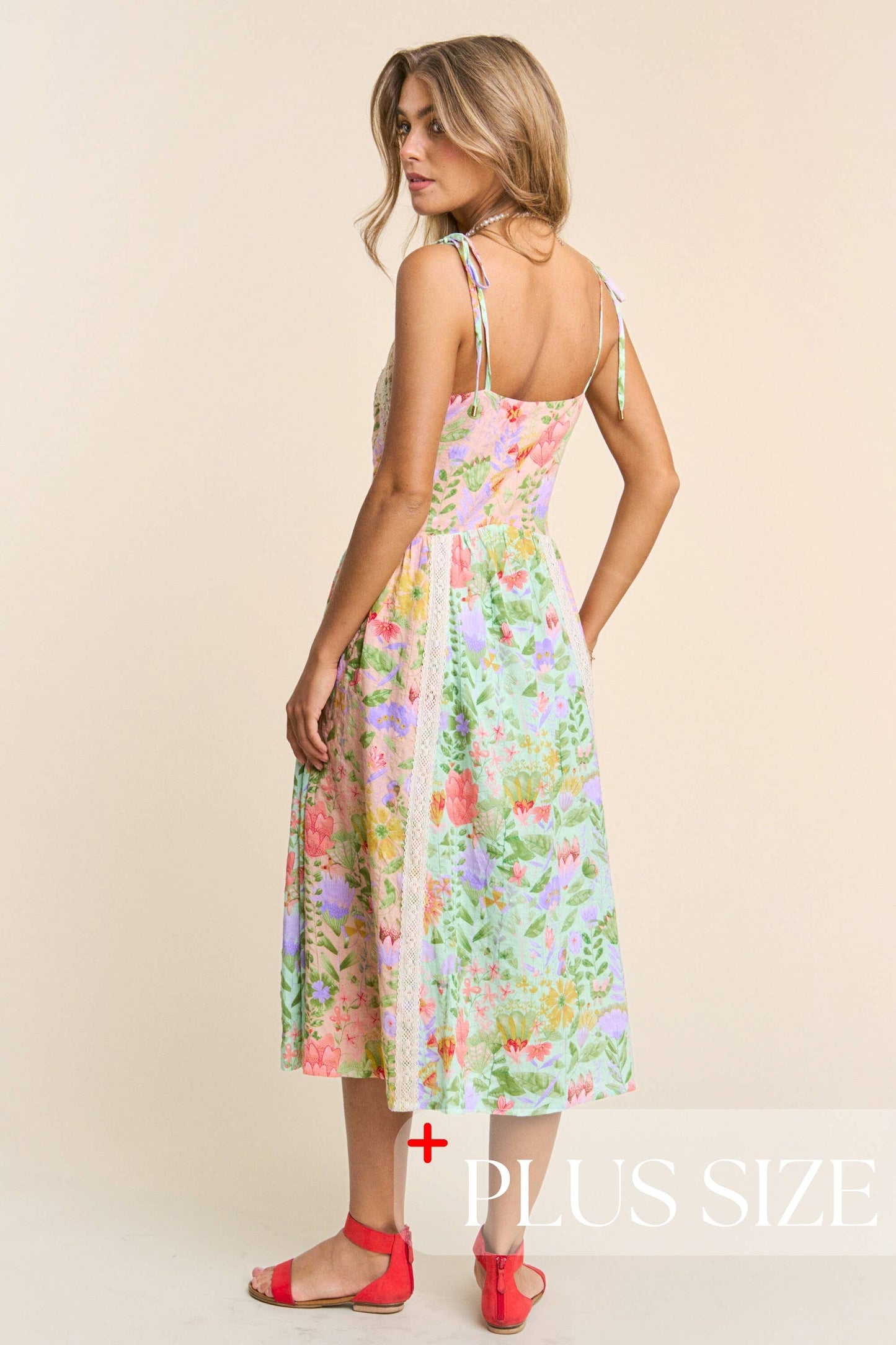 Spaghetti Multicolor Floral Print Midi