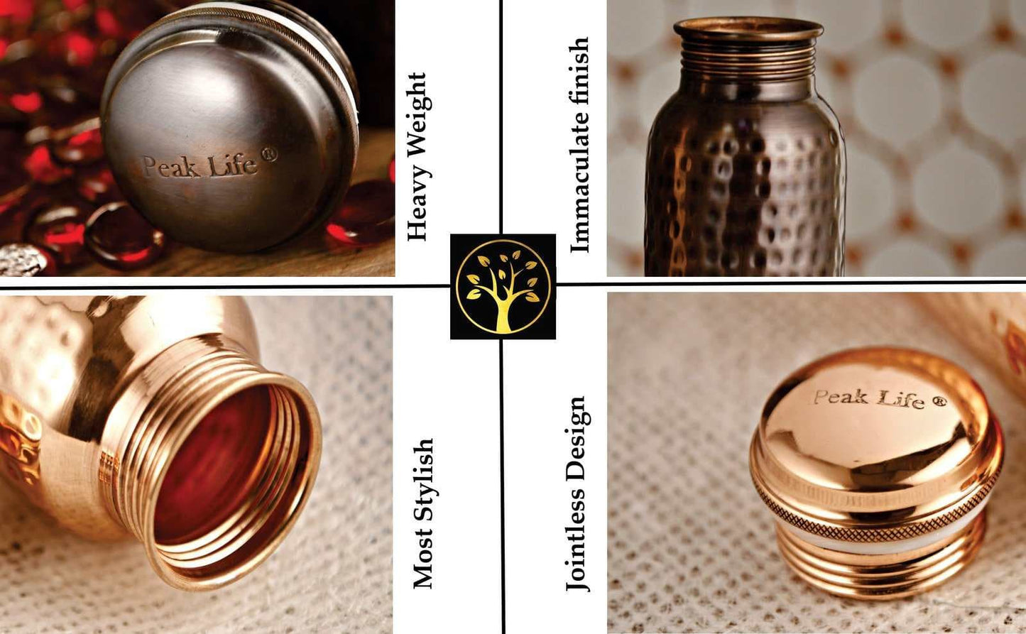 Glossy Hammered Copper Water Bottle