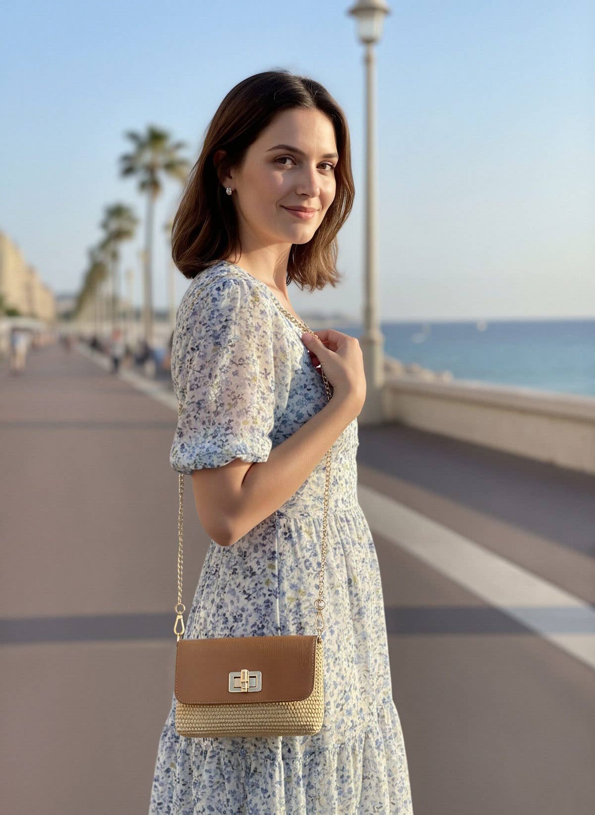 MARINA: Leather and Raffia Straw Mini