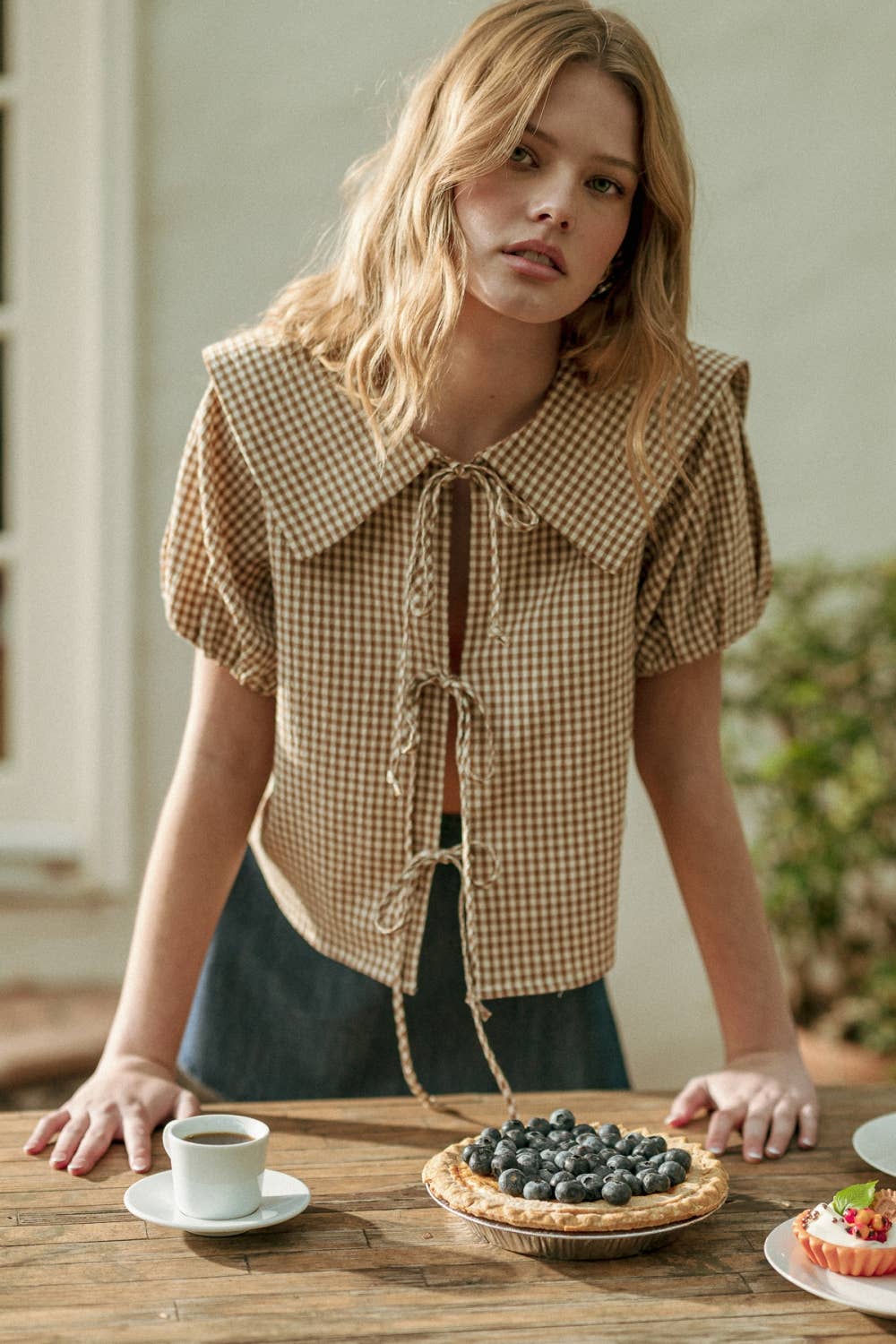 ELOISE- Front Tie Gingham Blouse