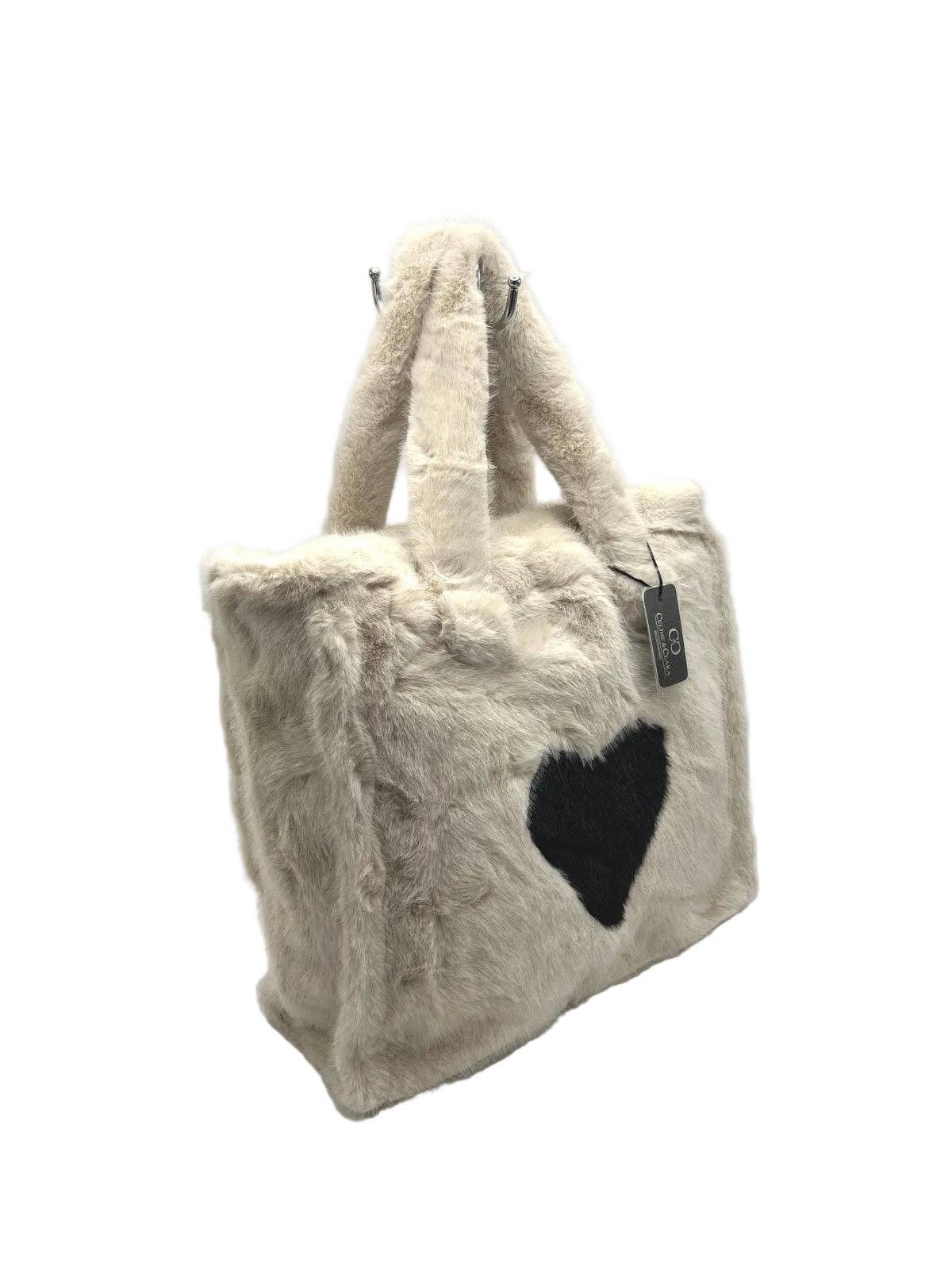 TEDDY- Plush Faux Fur Heart Tote Bag