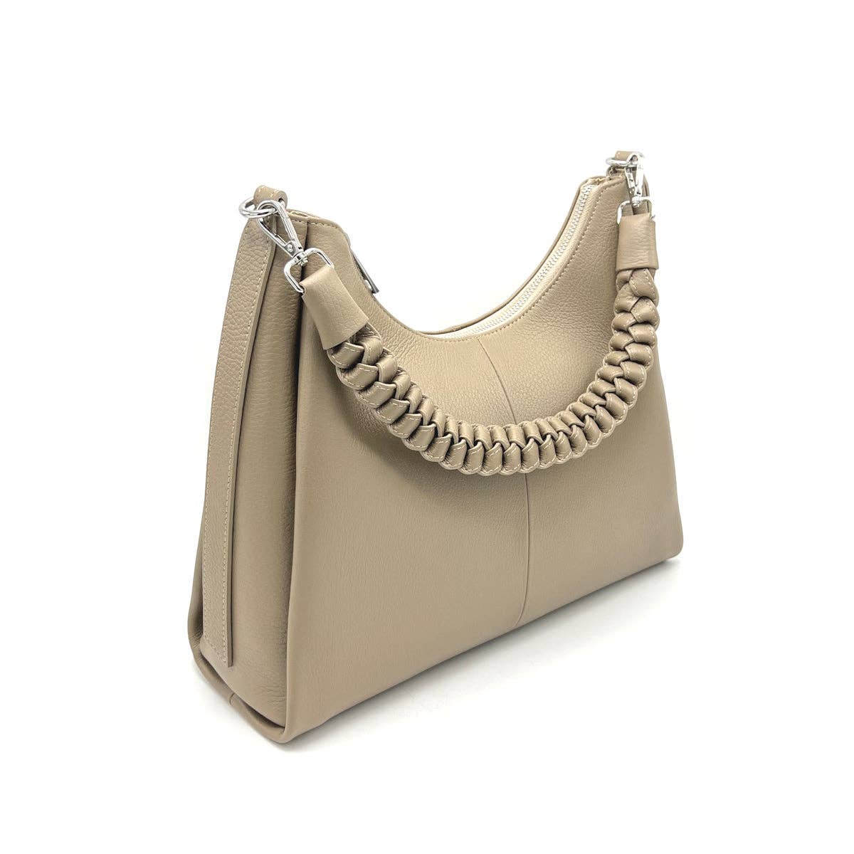 Genuine leather shoulder bag with strap, Made in Italy