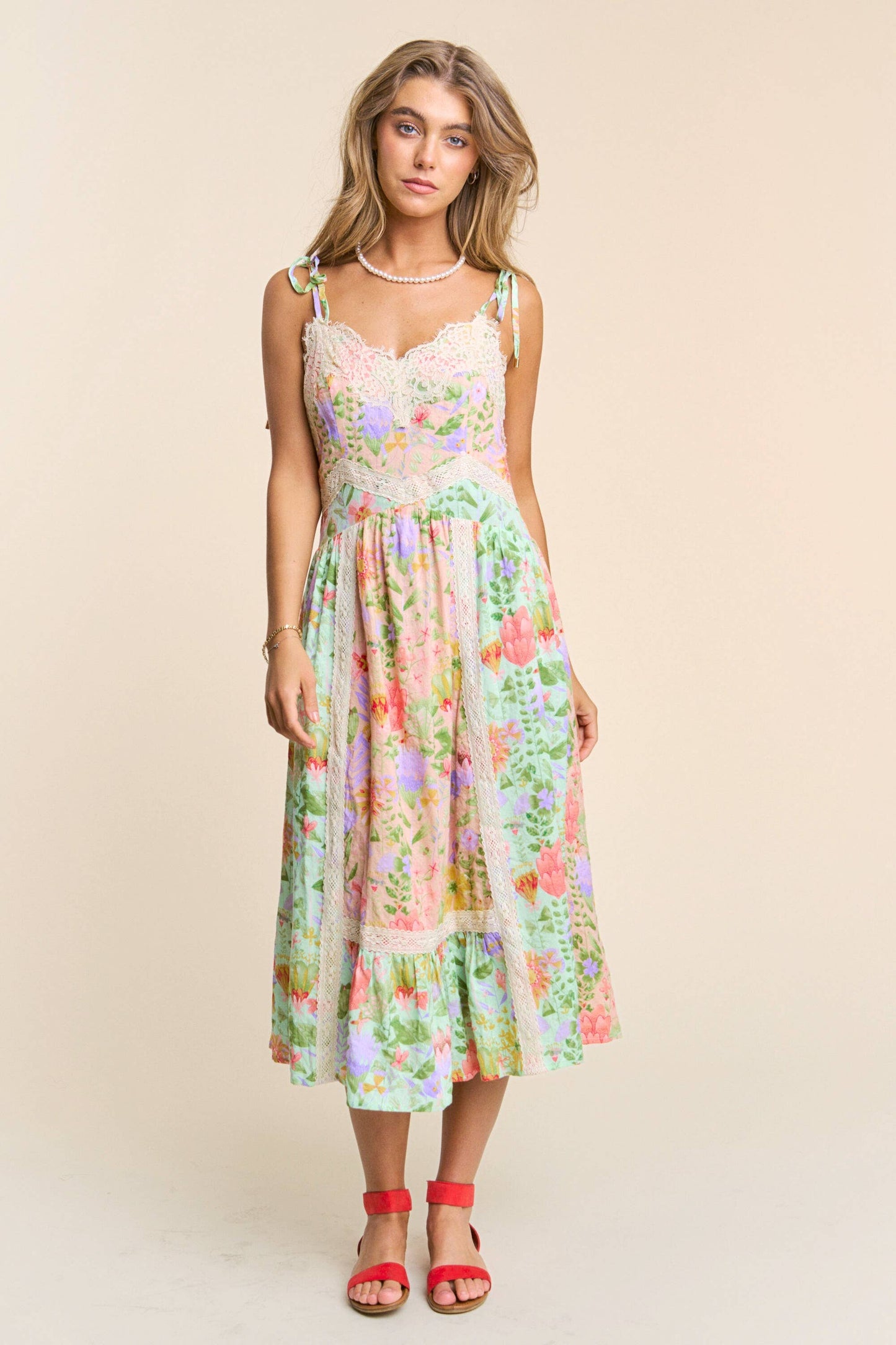 Spaghetti Multicolor Floral Print Tiered Dress