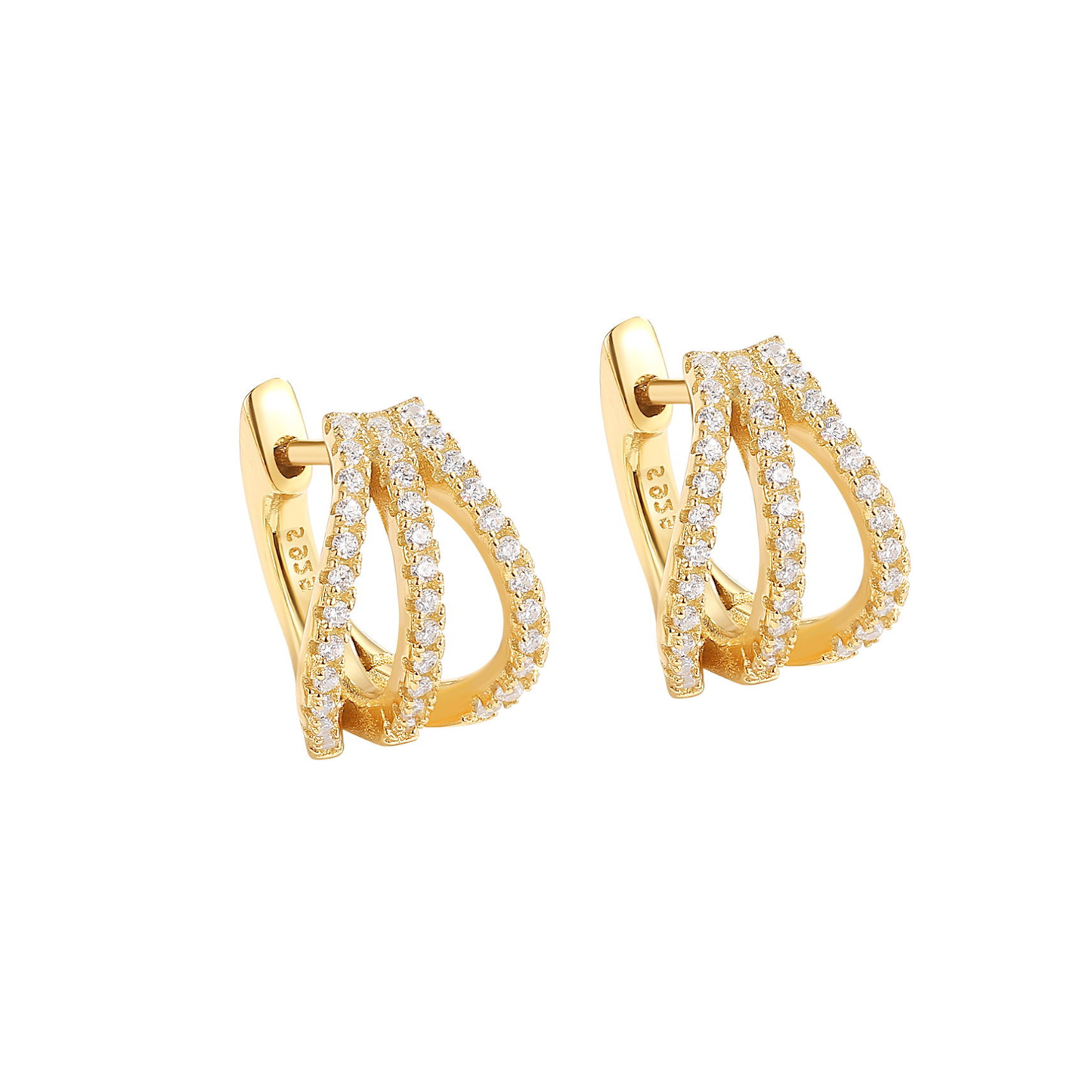 Trio Pavé Claw Huggie Earrings