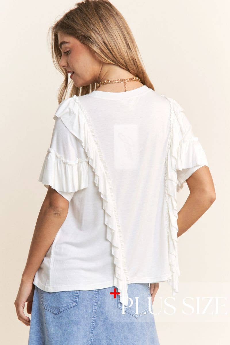 Round Neck V Ruffle Knit Top
