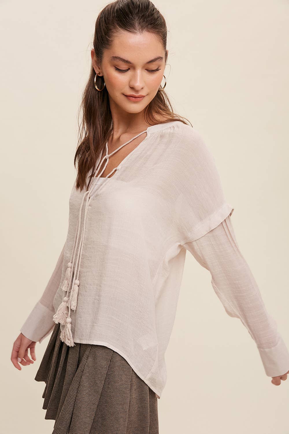 ASHLEY-Tassel Tie Boho Blouse