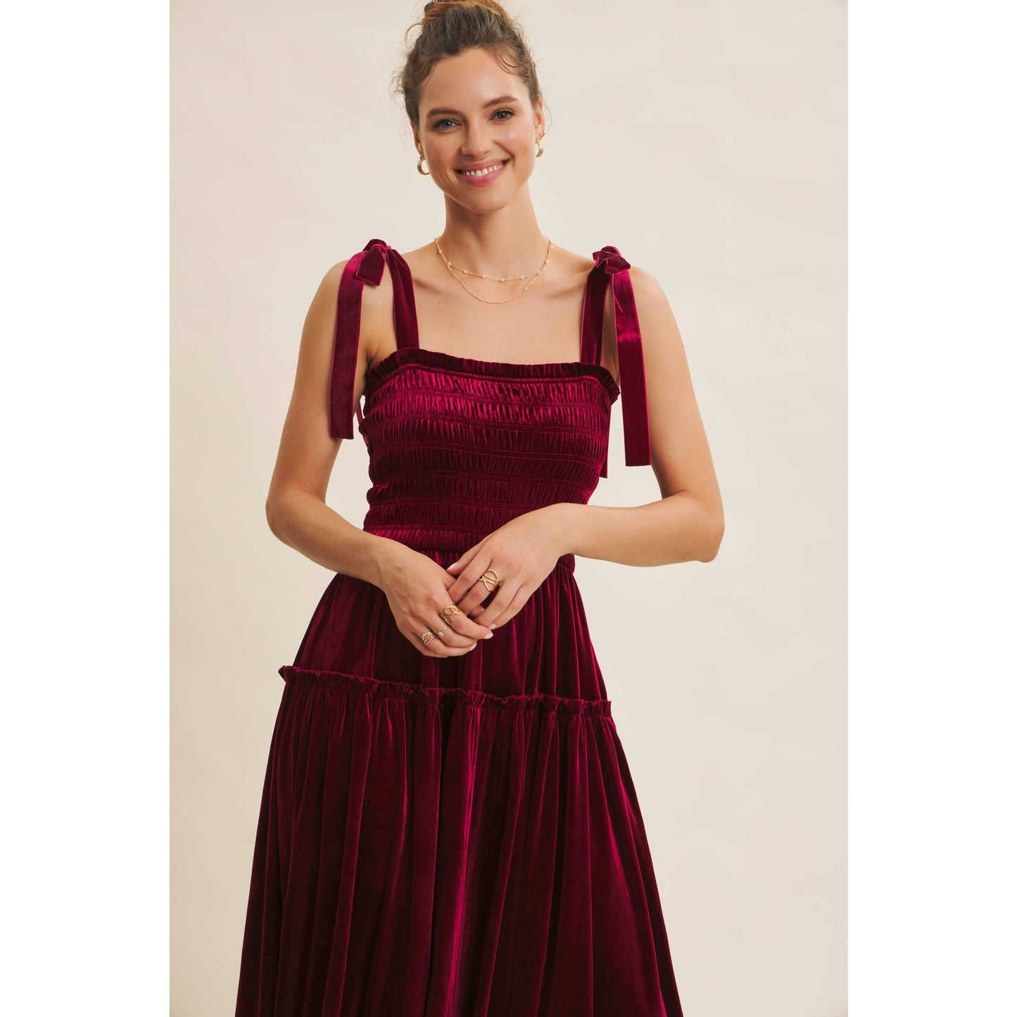 CANDACE- Velvet Smocked Midi Dress