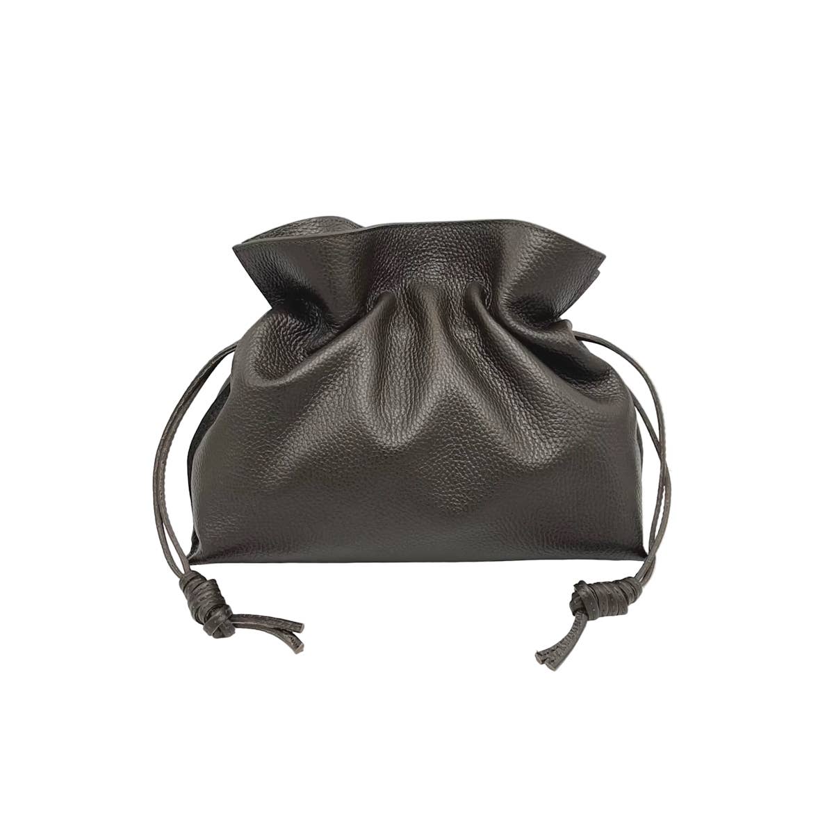 PAULINA- Genuine leather drawstring pouch with crossbody strap