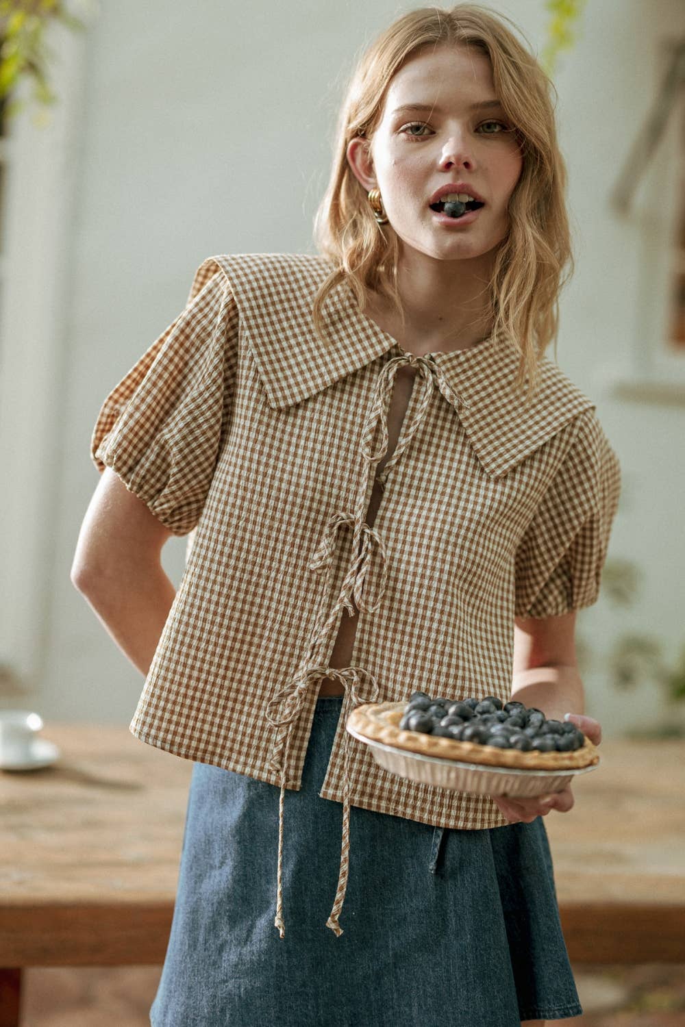 ELOISE- Front Tie Gingham Blouse