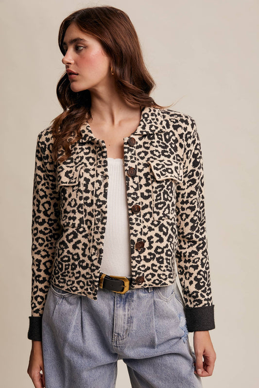 PAMELA: Leopard Knit Button-Up