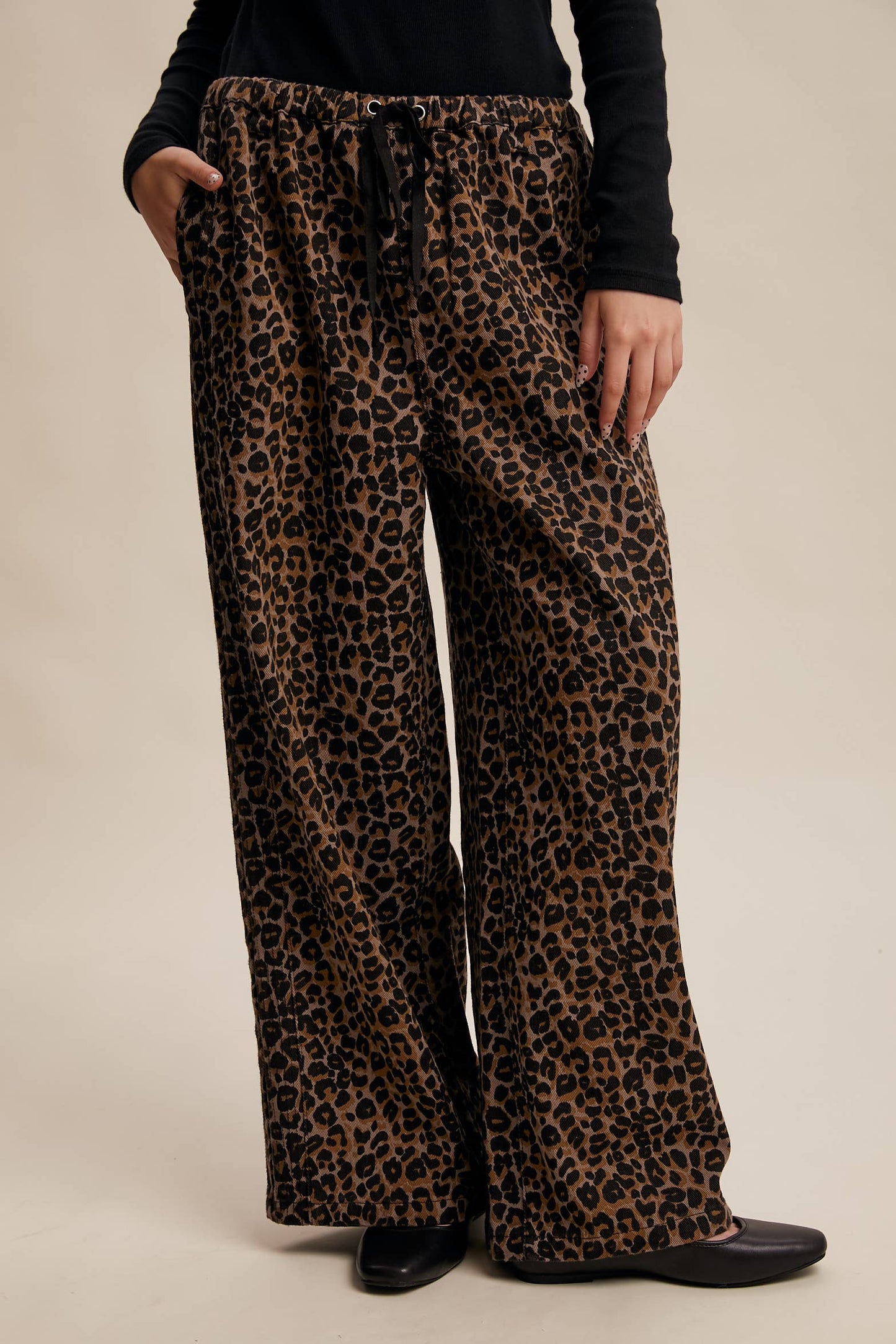 JANICE- Leopard Print Denim Wide-Leg Pants
