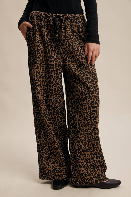 JANICE- Leopard Print Denim Wide-Leg Pants