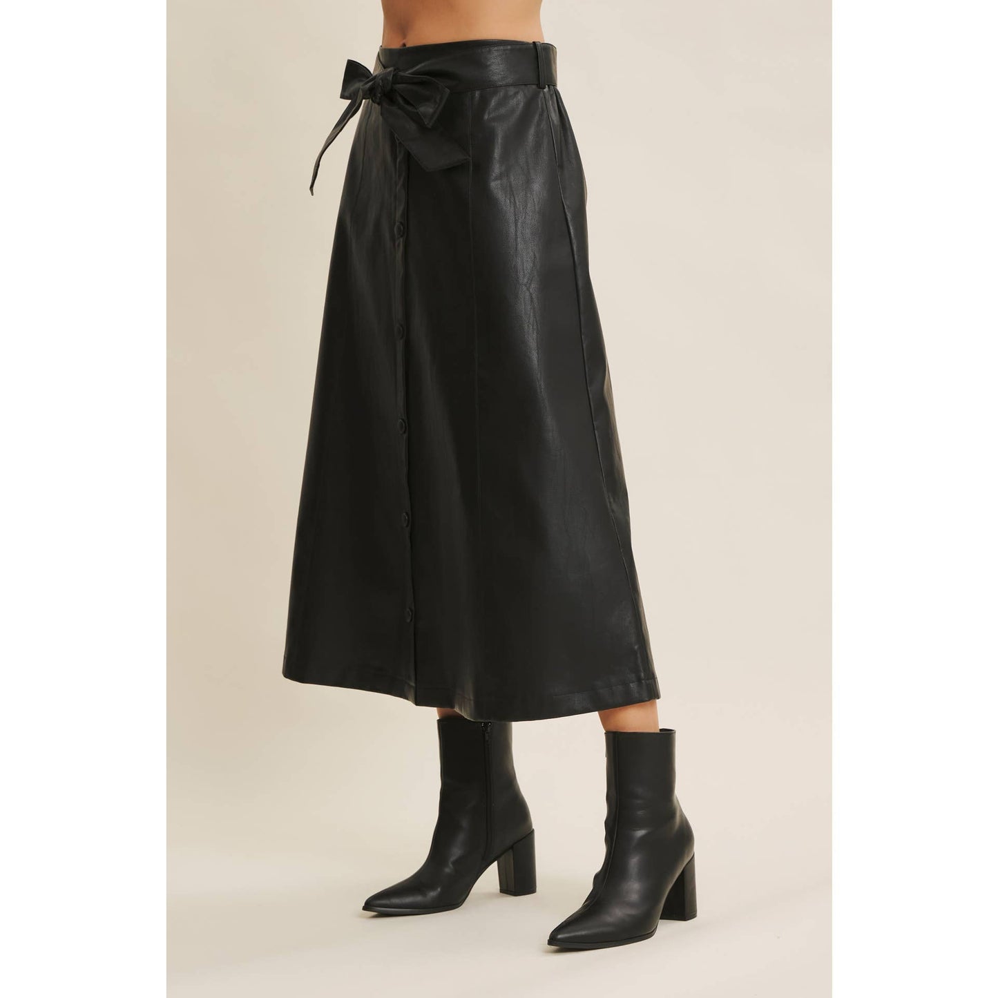ALEXIS- Vegan Leather A-line Skirt