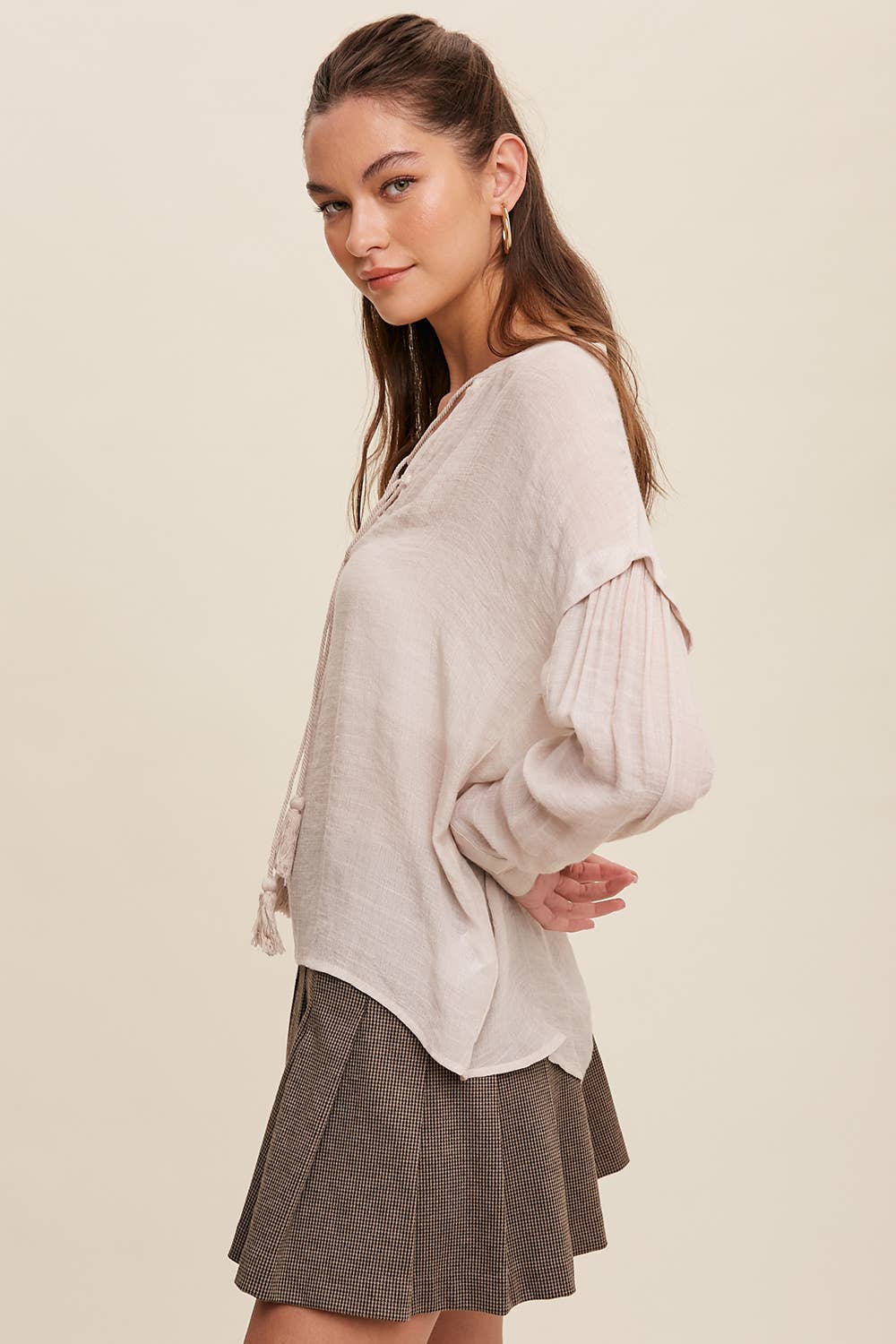 ASHLEY-Tassel Tie Boho Blouse