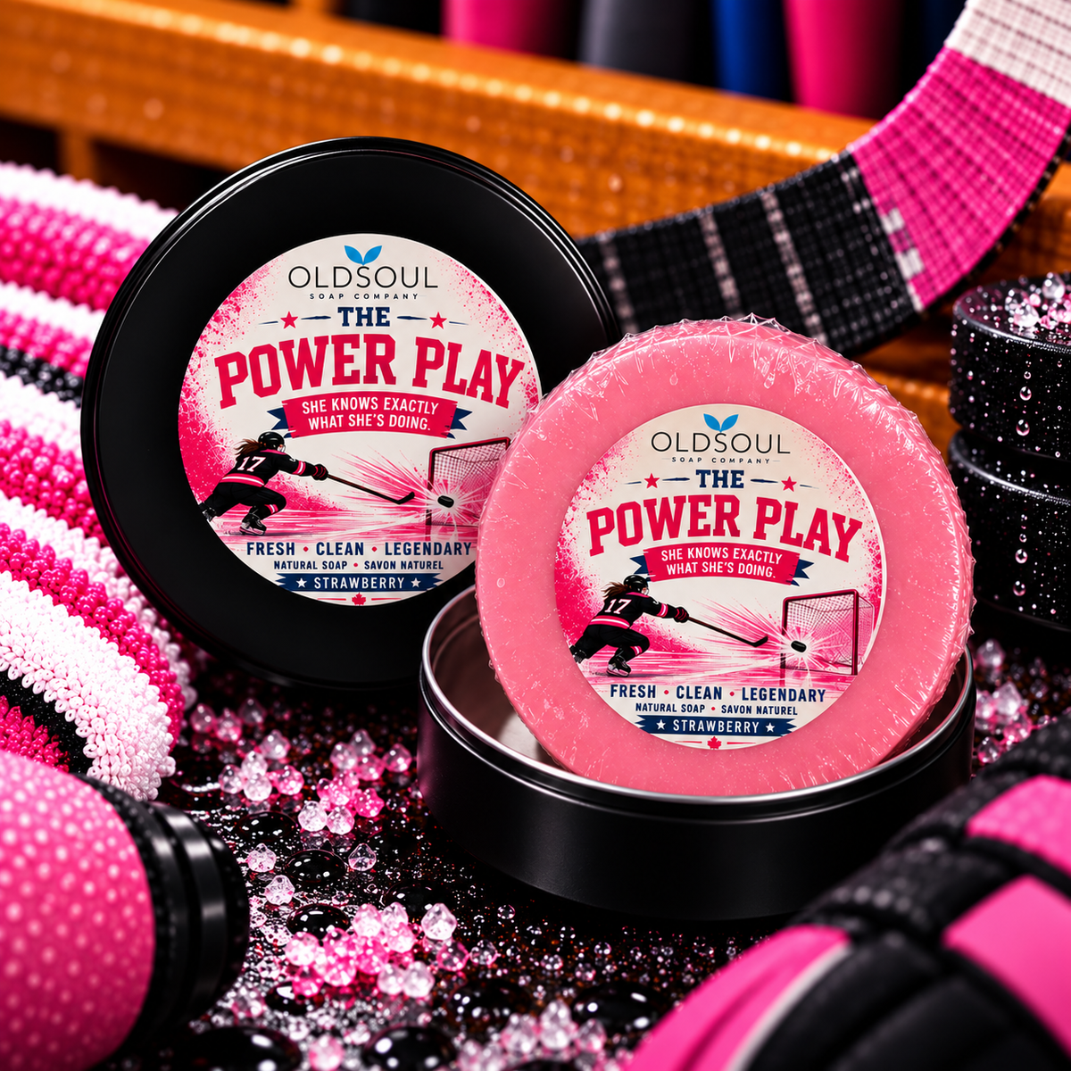 THE POWER PLAY — Strawberry Hockey Puck Soap + Tin