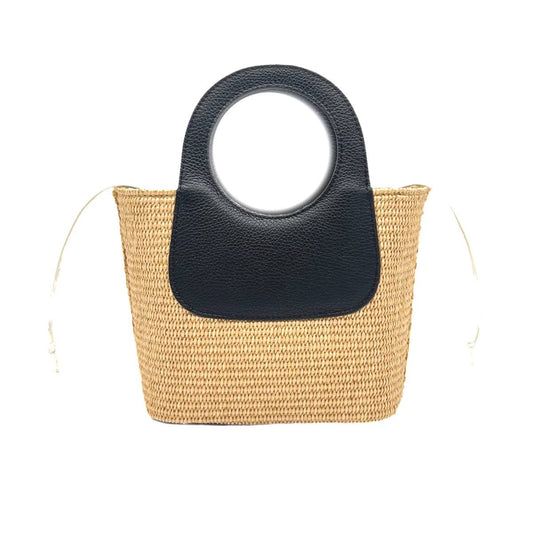 SUMMER: Raffia and genuine leather handbag