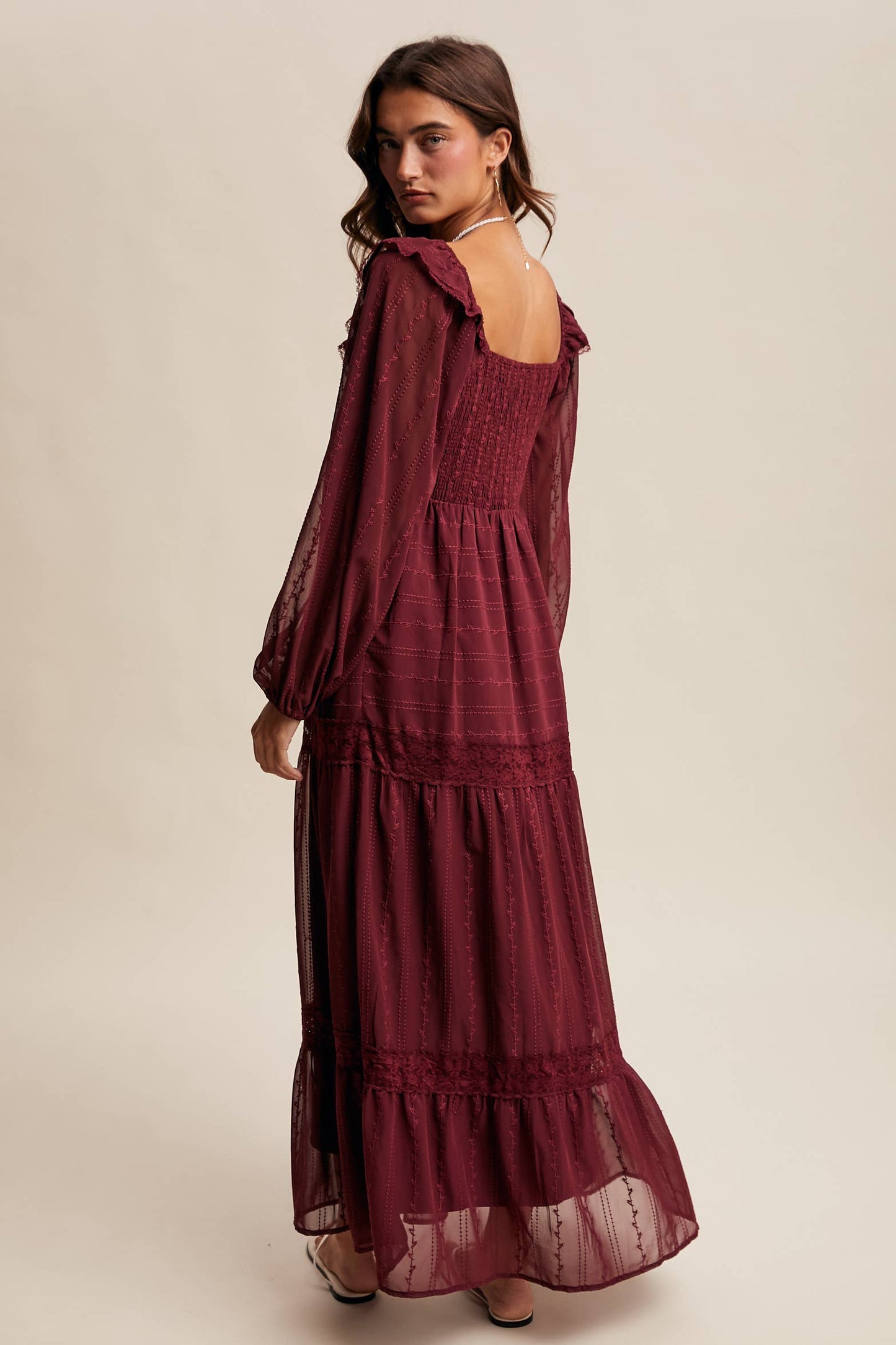 ABIGAIL- Ruffle Trim Tiered Maxi Dress