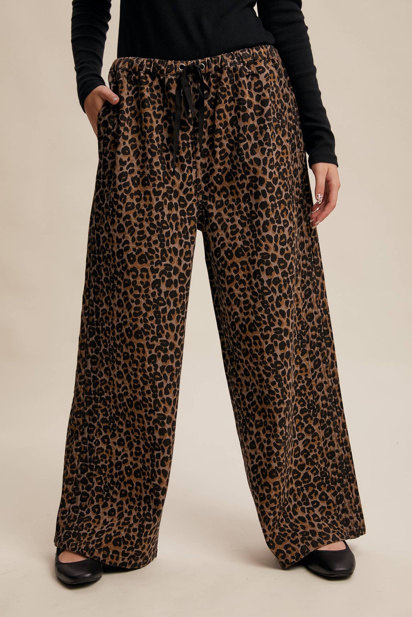 JANICE- Leopard Print Denim Wide-Leg Pants