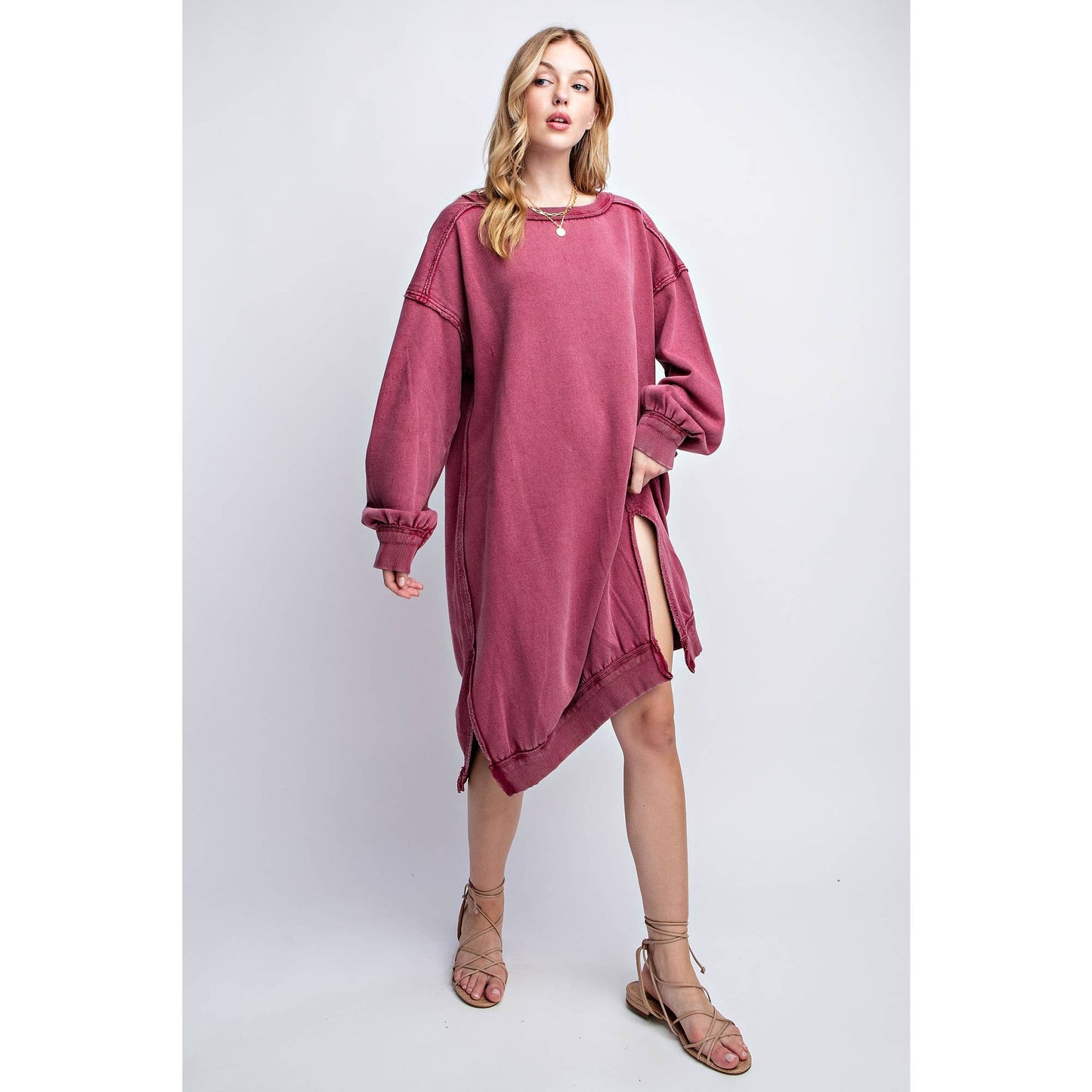 WASHED RELAXED FIT LONG DRESS: Black