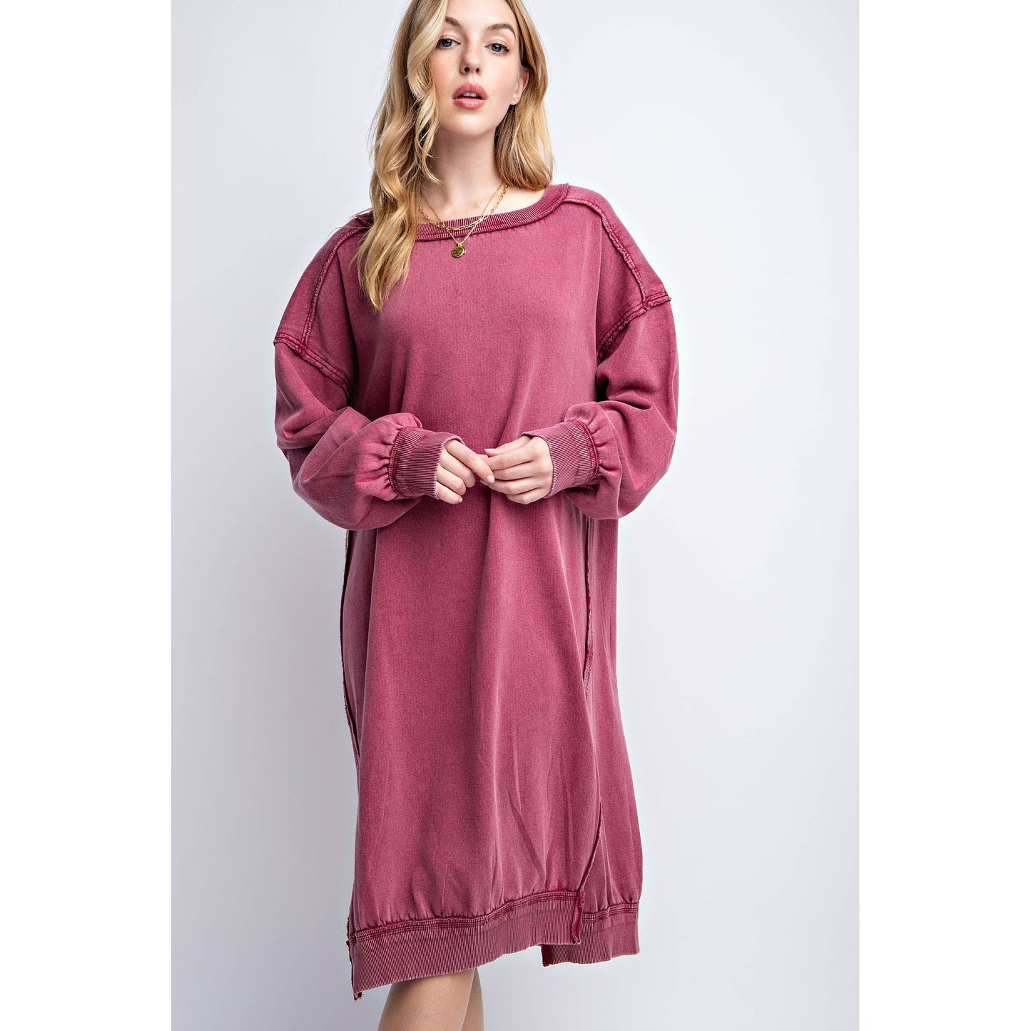 WASHED RELAXED FIT LONG DRESS: Black