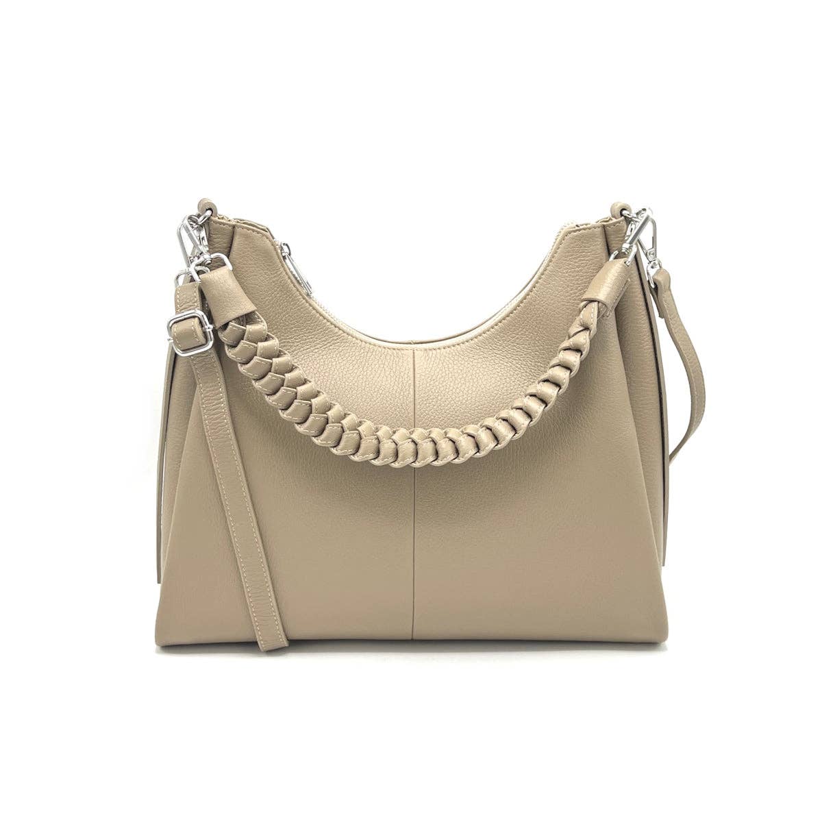 Genuine leather shoulder bag with strap, Made in Italy