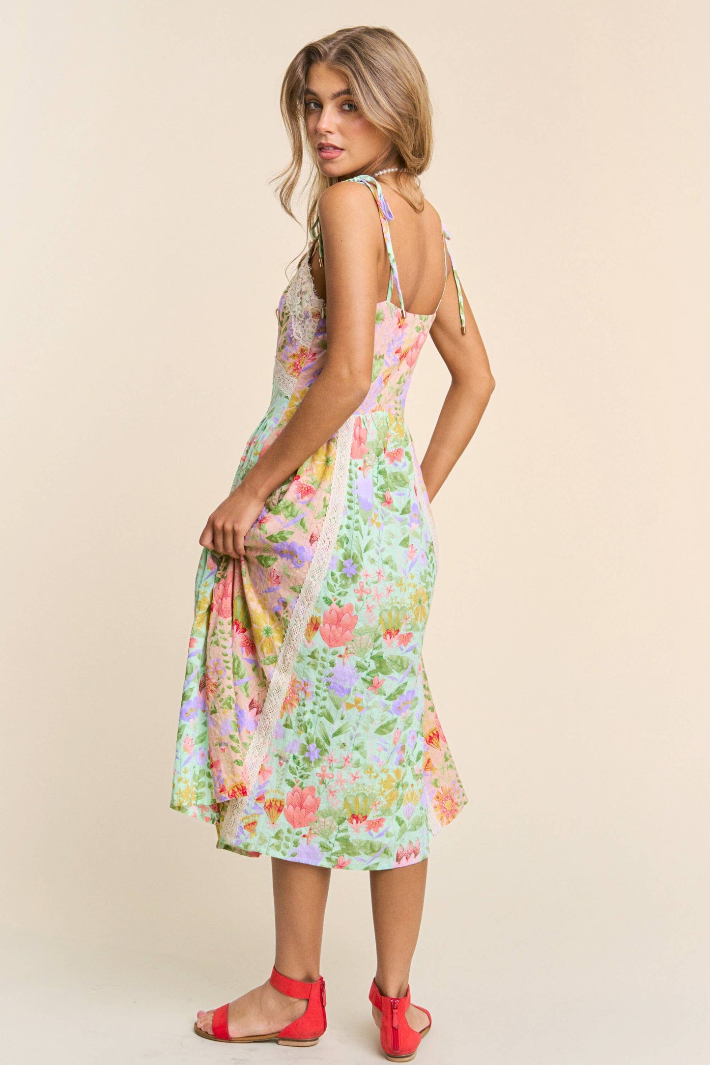 Spaghetti Multicolor Floral Print Tiered Dress
