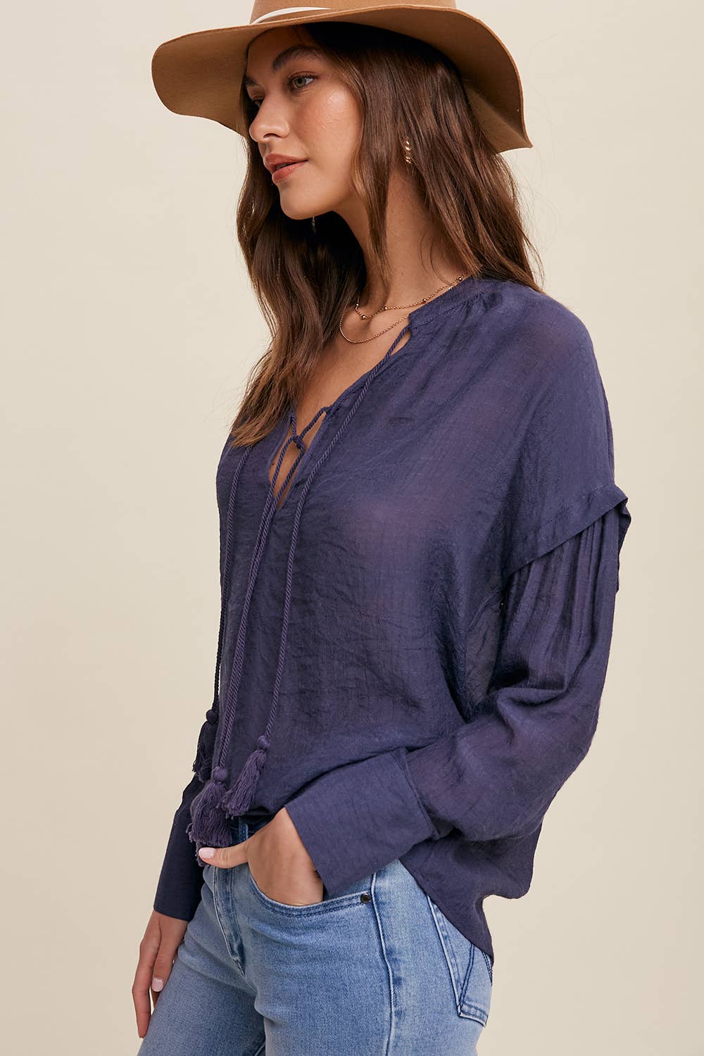 ASHLEY-Tassel Tie Boho Blouse