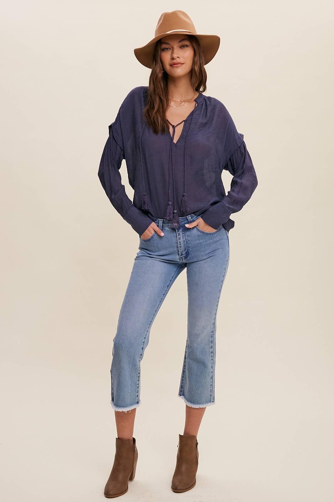 ASHLEY-Tassel Tie Boho Blouse