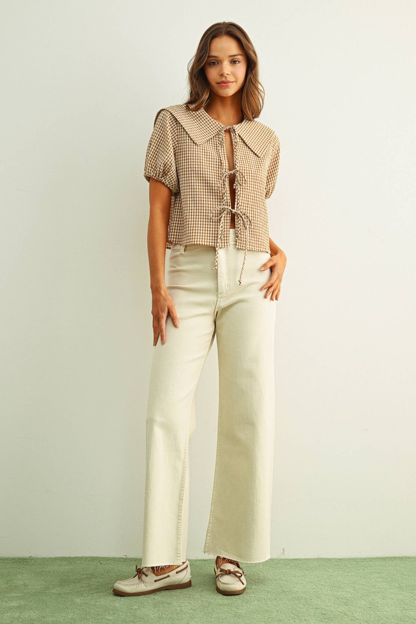 ELOISE- Front Tie Gingham Blouse