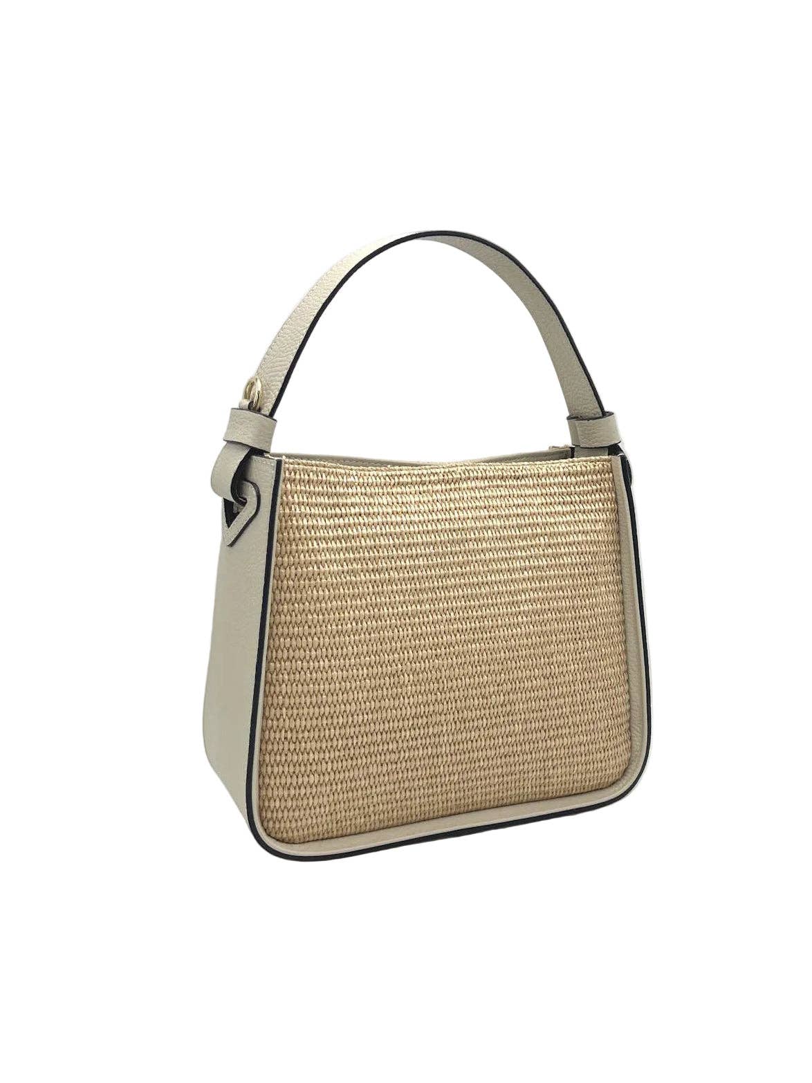 ISABELLA: Leather and Raffia Straw Handbag