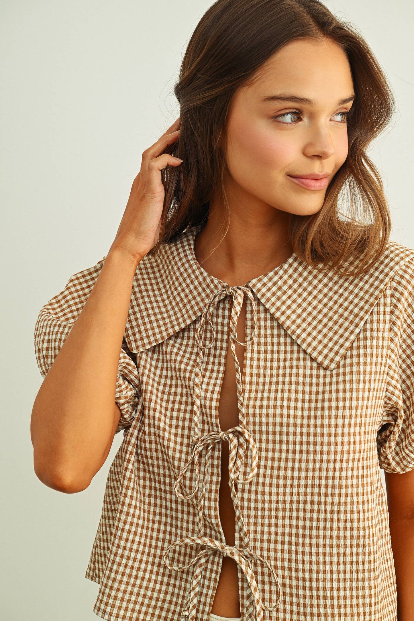 ELOISE- Front Tie Gingham Blouse
