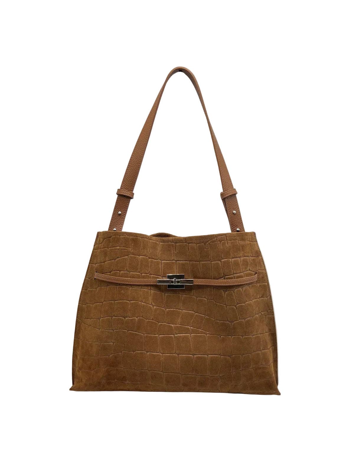 KODI- Leather & Suede Croc-Embossed Shoulder Tote