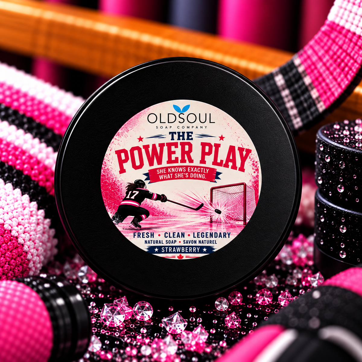 THE POWER PLAY — Strawberry Hockey Puck Soap + Tin