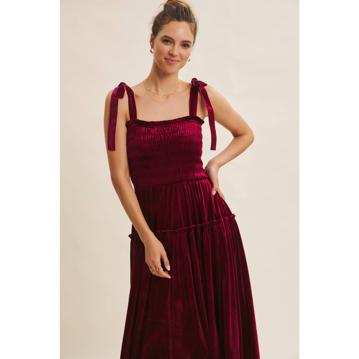 CANDACE- Velvet Smocked Midi Dress