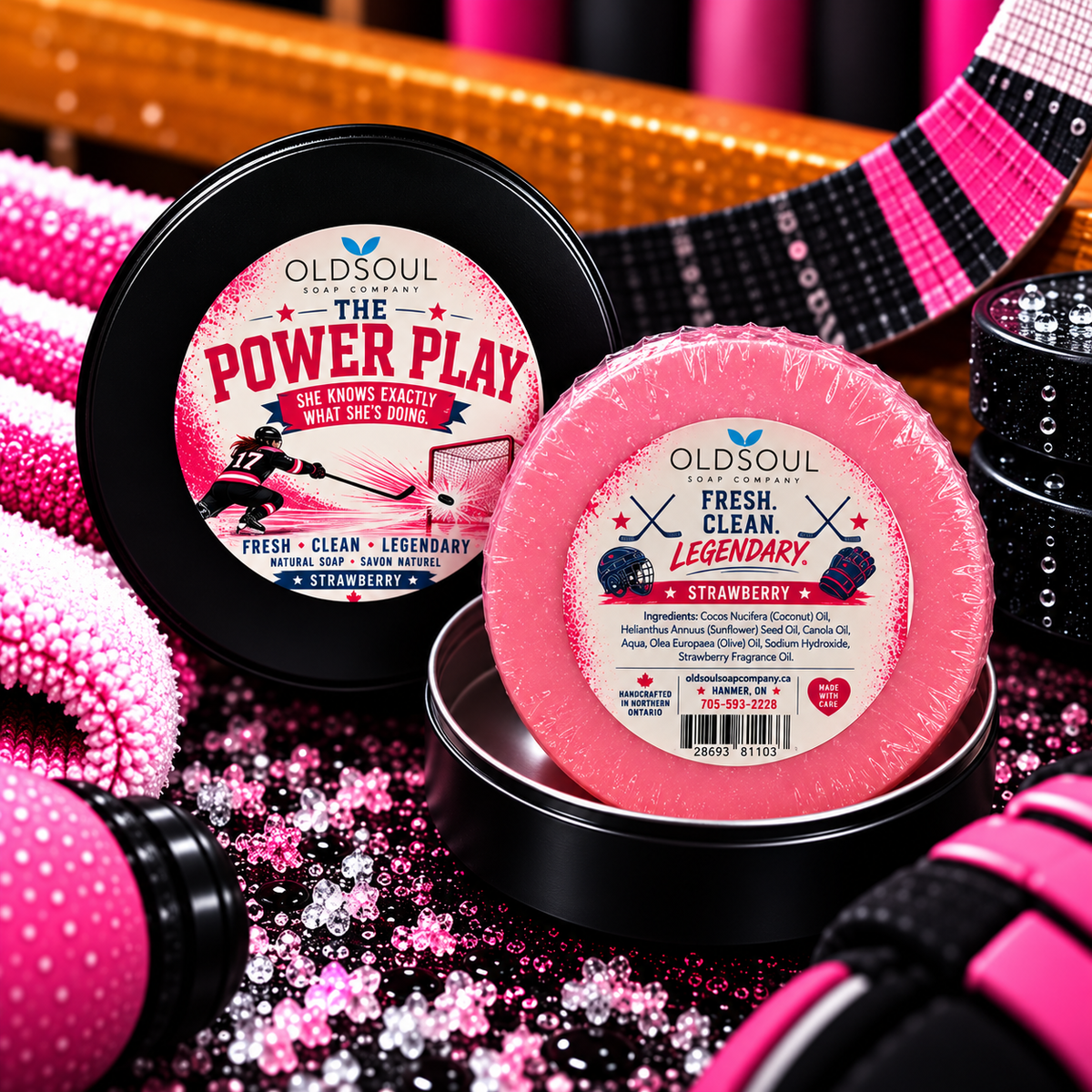 THE POWER PLAY — Strawberry Hockey Puck Soap + Tin