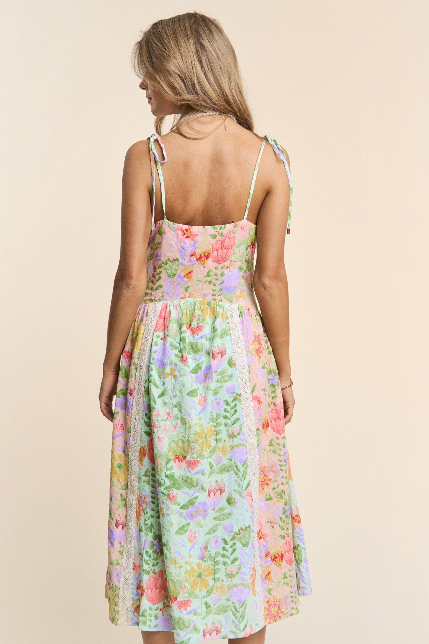 Spaghetti Multicolor Floral Print Tiered Dress