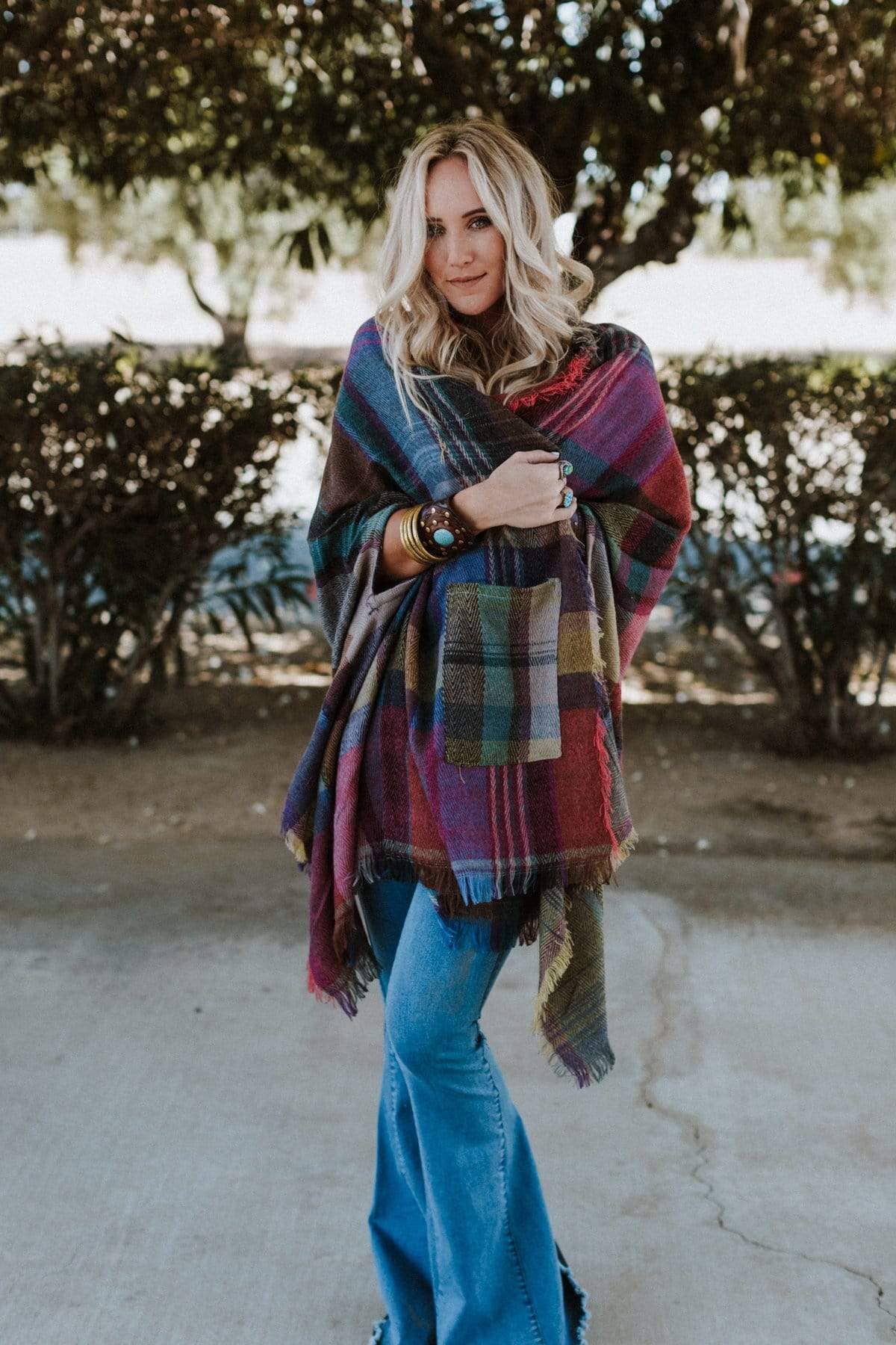 REECE: Plaid Pocket Ruana Wrap
