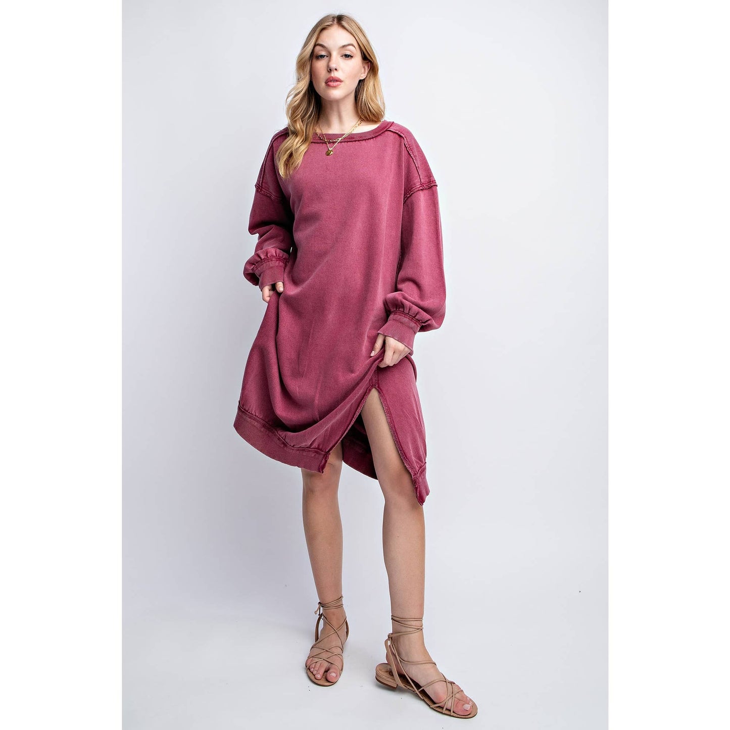 WASHED RELAXED FIT LONG DRESS: Black