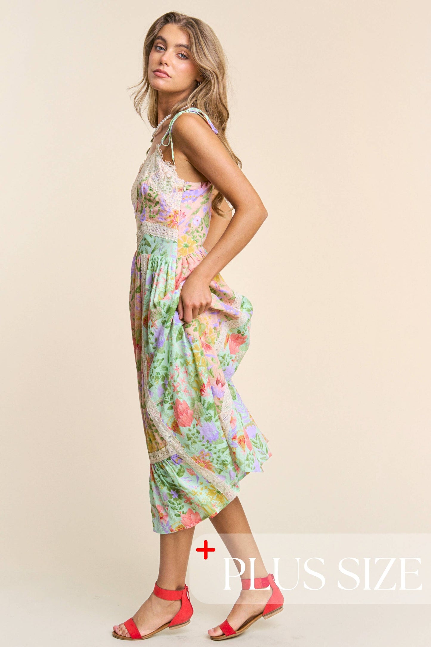 Spaghetti Multicolor Floral Print Midi