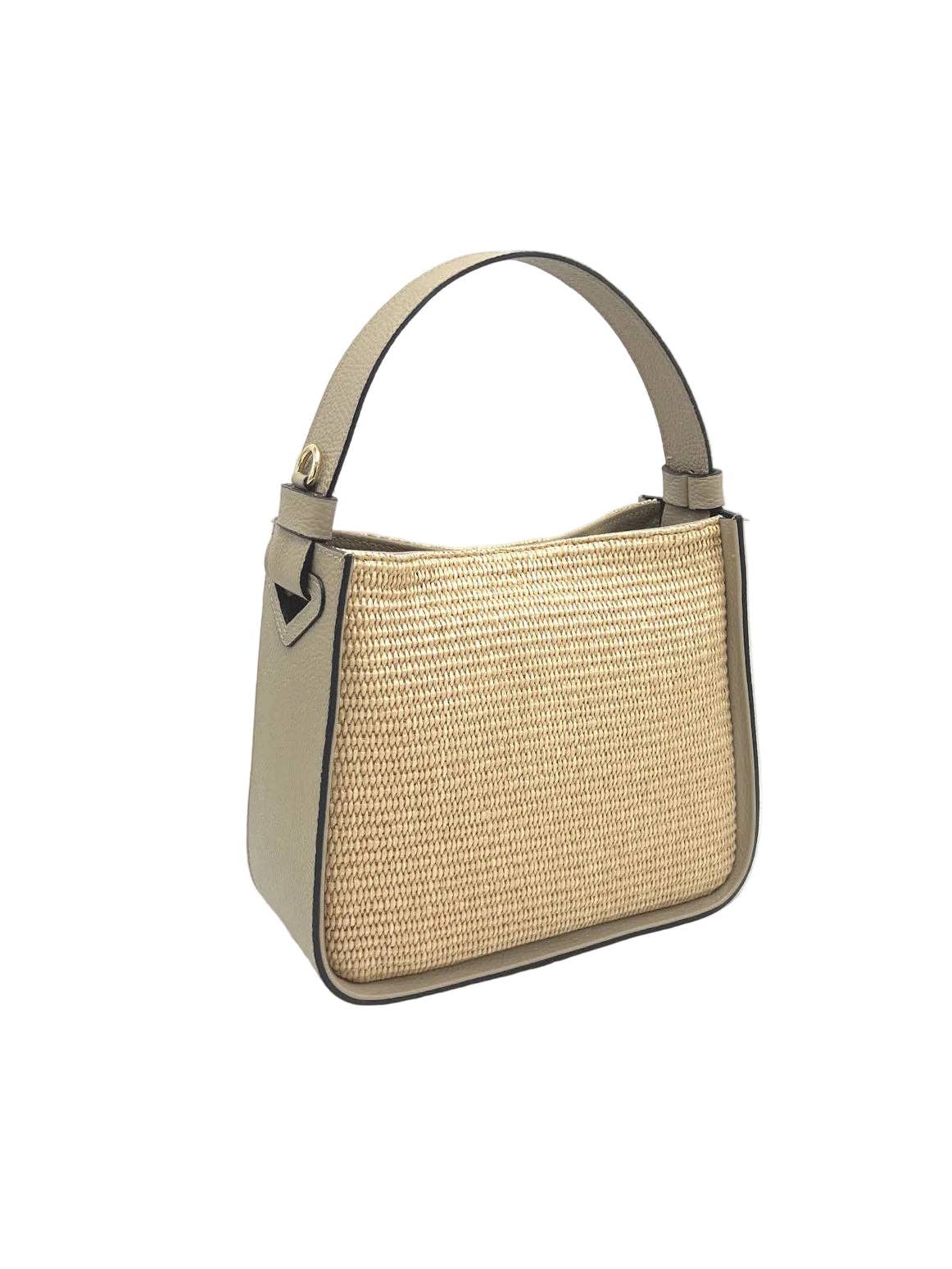 ISABELLA: Leather and Raffia Straw Handbag