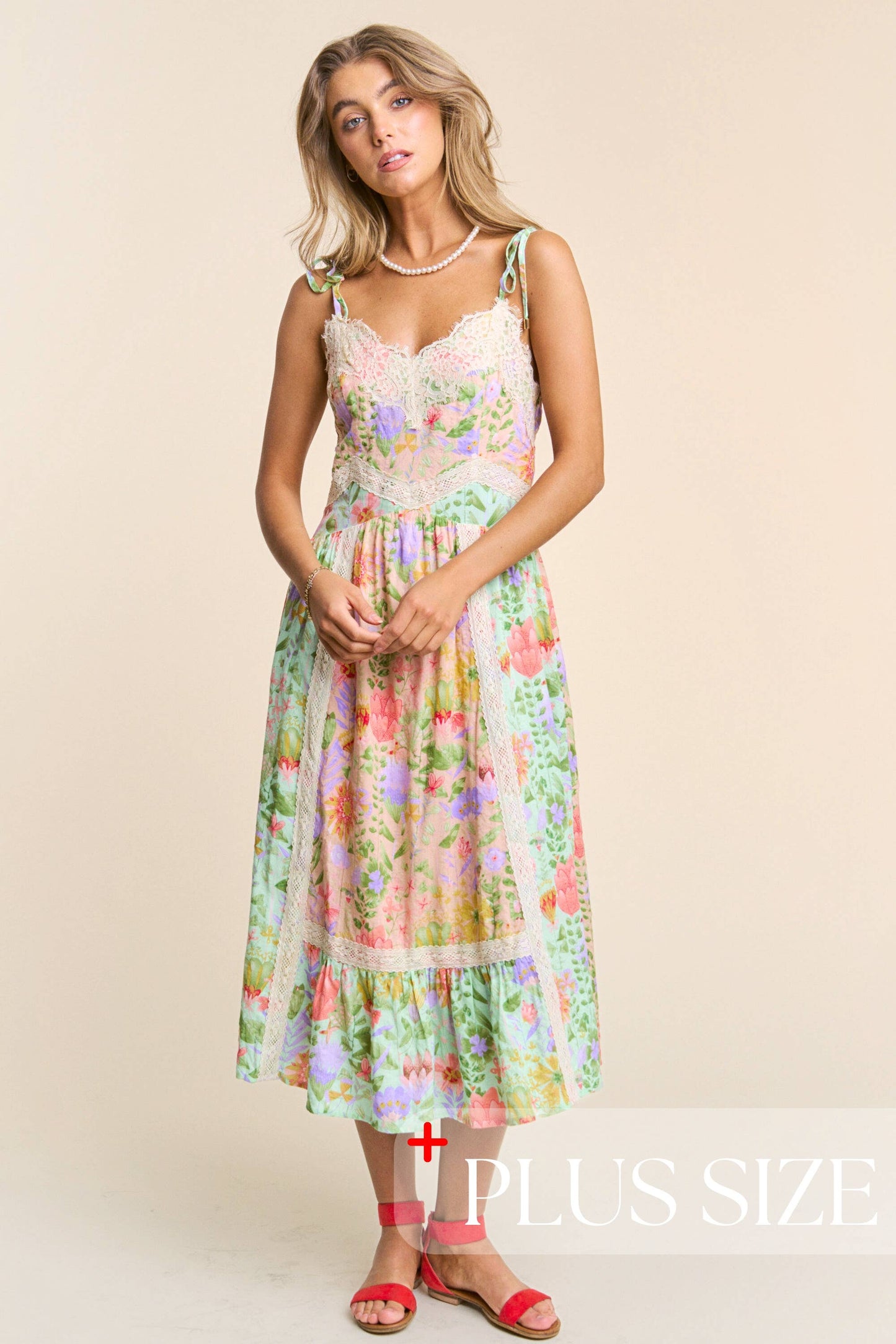 Spaghetti Multicolor Floral Print Midi