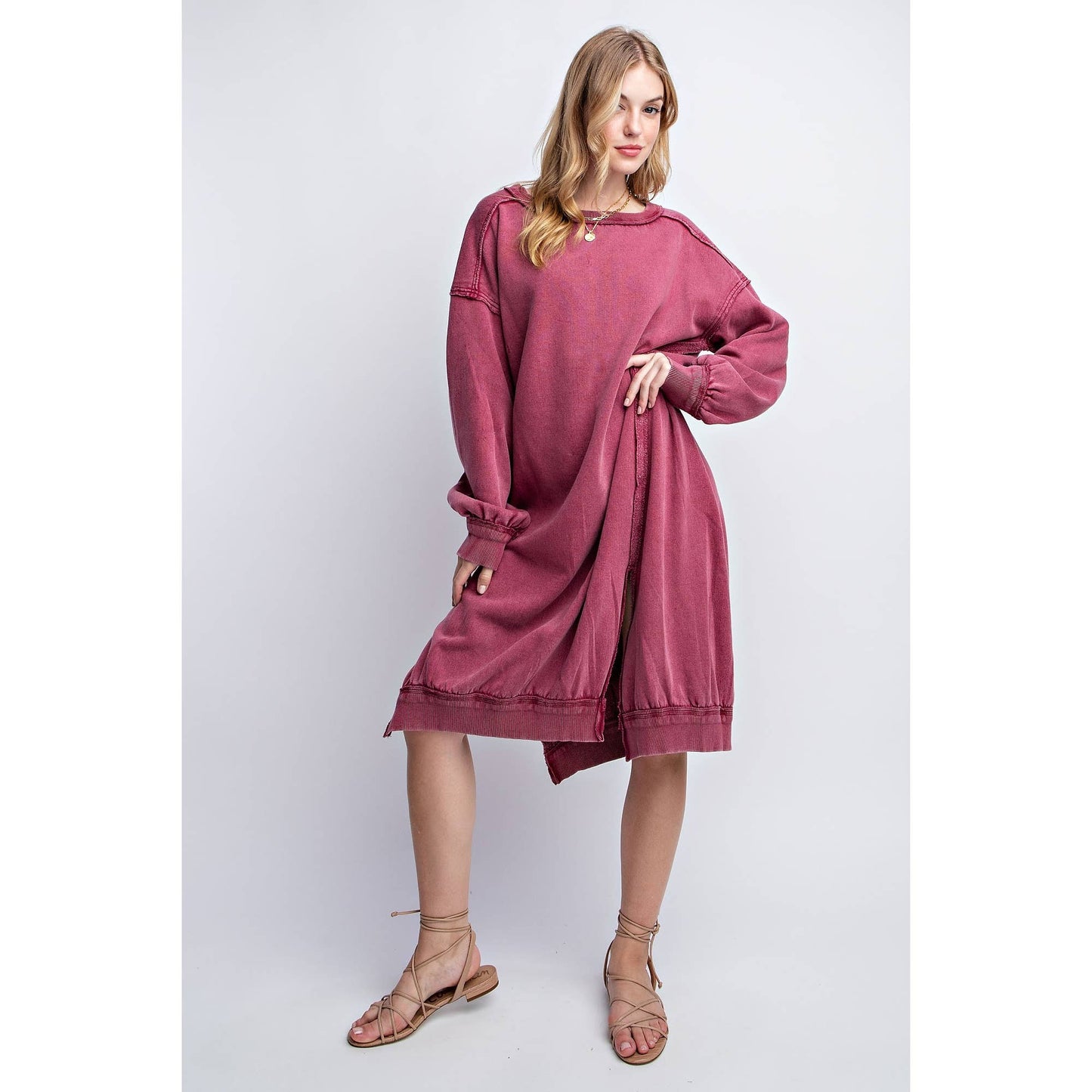 WASHED RELAXED FIT LONG DRESS: Black