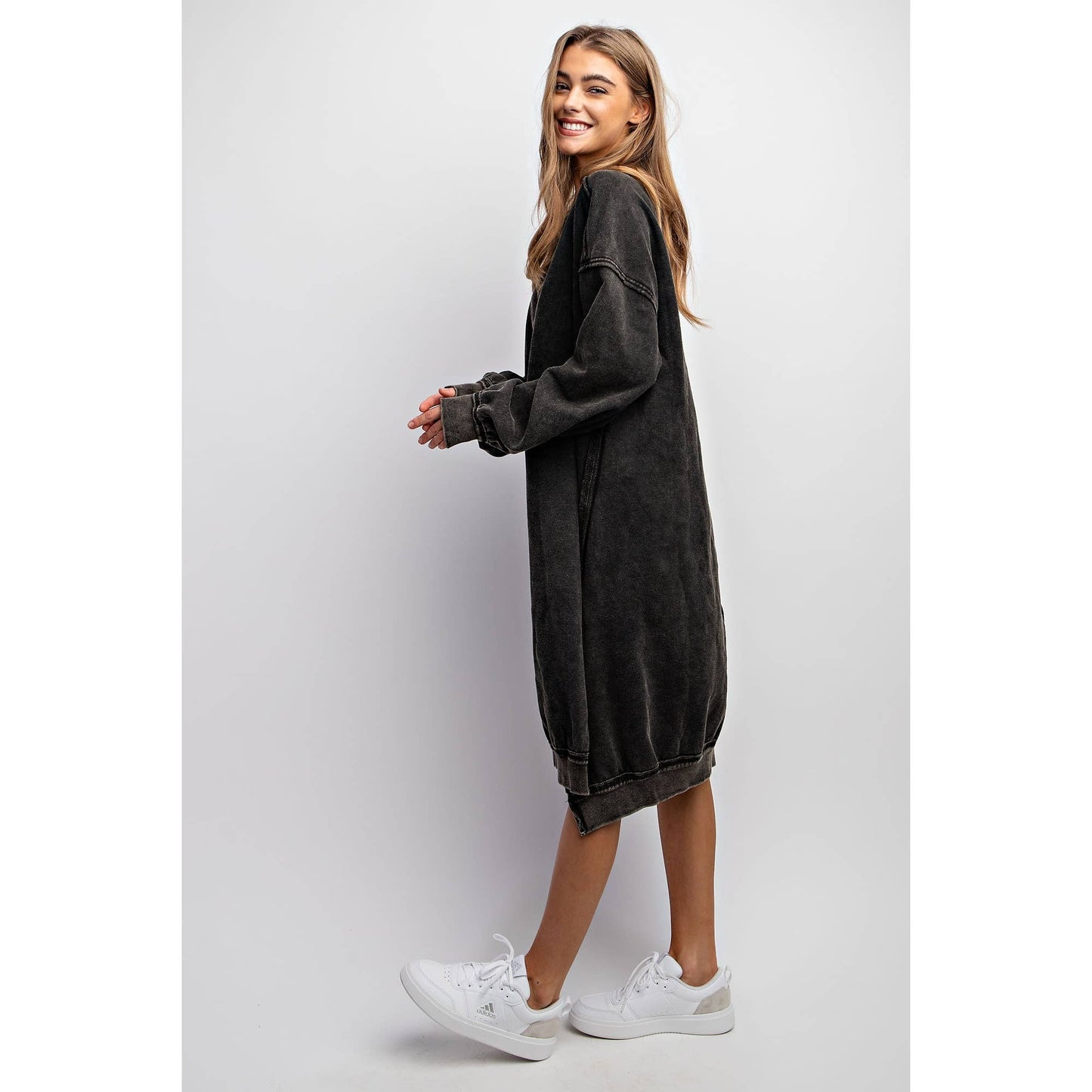 WASHED RELAXED FIT LONG DRESS: Black