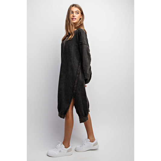 WASHED RELAXED FIT LONG DRESS: Black