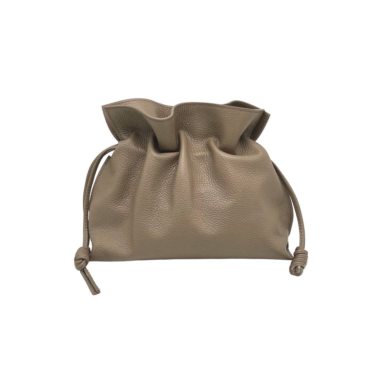 PAULINA- Genuine leather drawstring pouch with crossbody strap