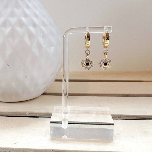 Gold Plated Huggie with Charm - Sun Eye