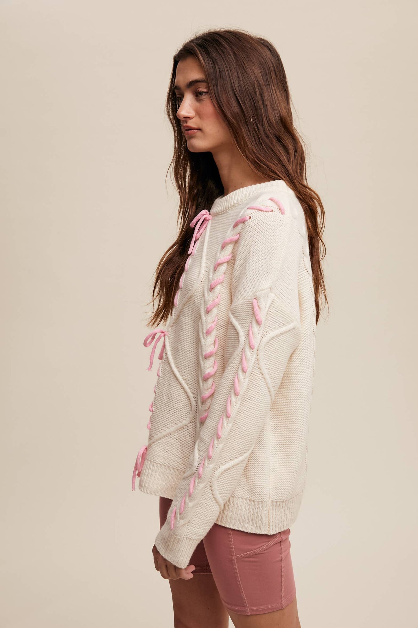 DOLLY- Lace Up Bow Sweater