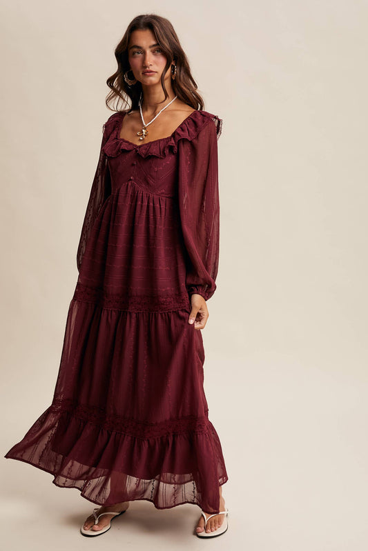 ABIGAIL- Ruffle Trim Tiered Maxi Dress