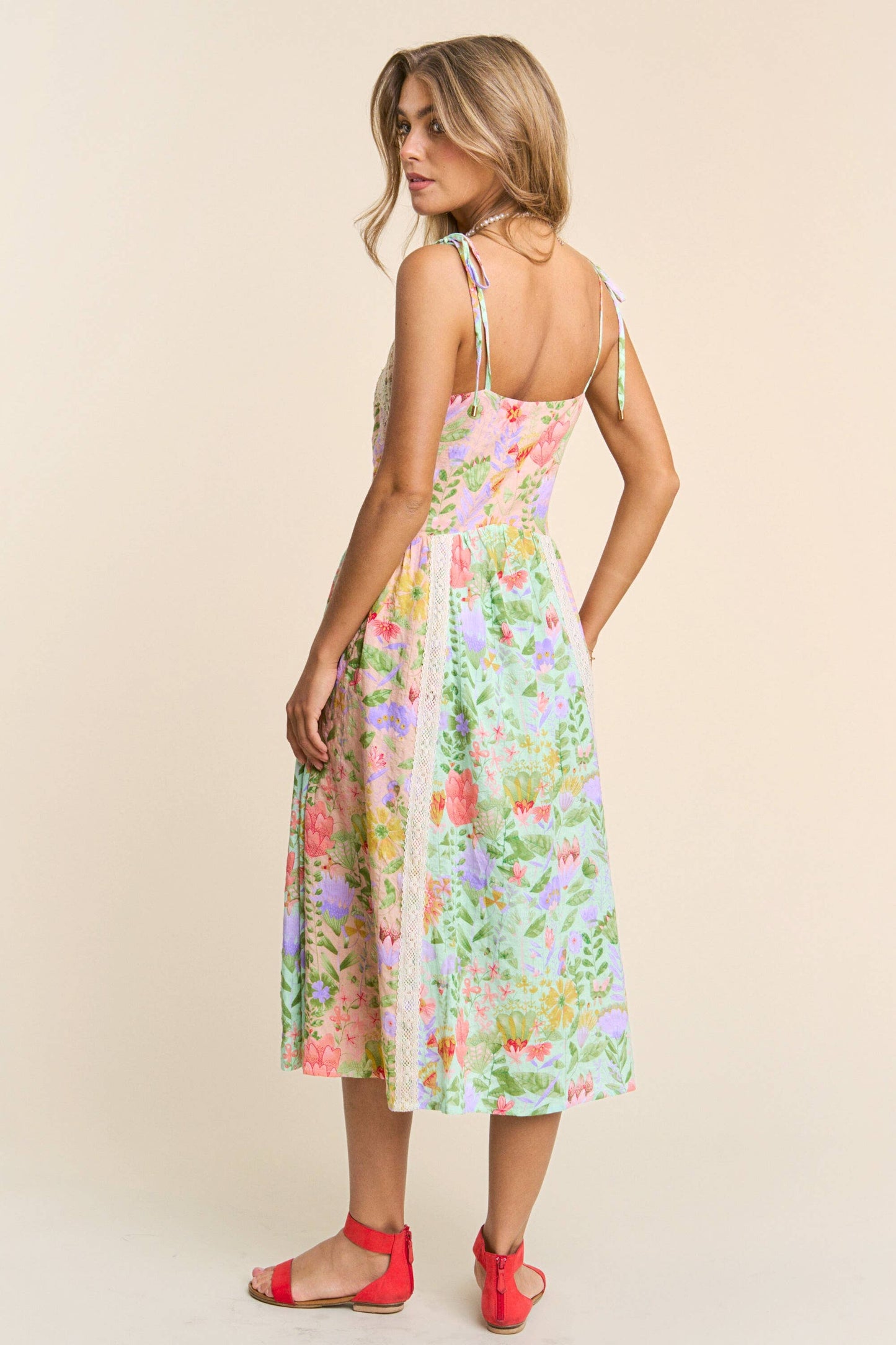 Spaghetti Multicolor Floral Print Tiered Dress