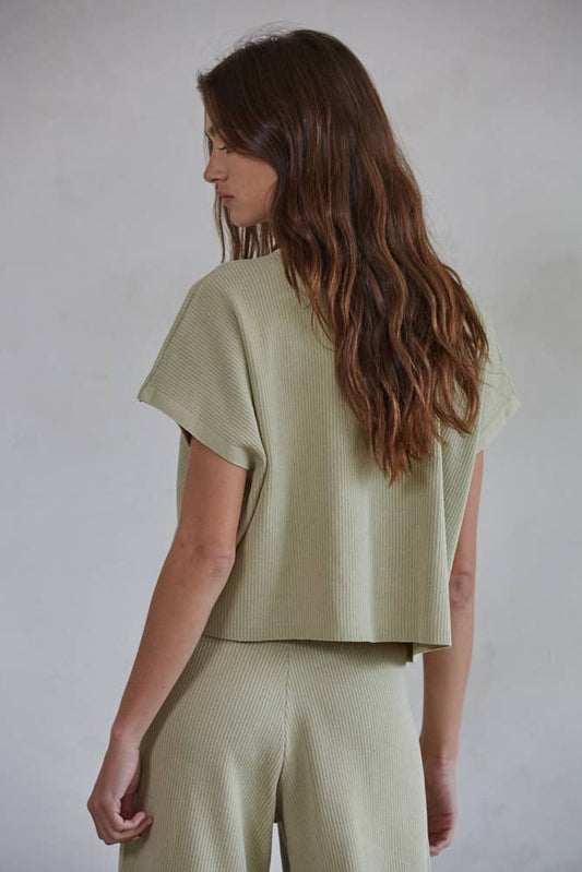 GEMMA: Knit Sleeveless Top: Avocado